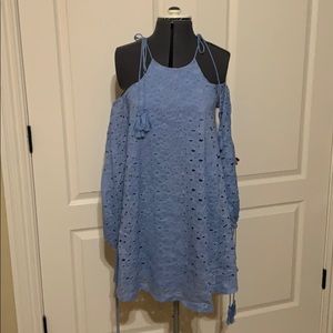 Sky blue mini swing dress w cord tie detail